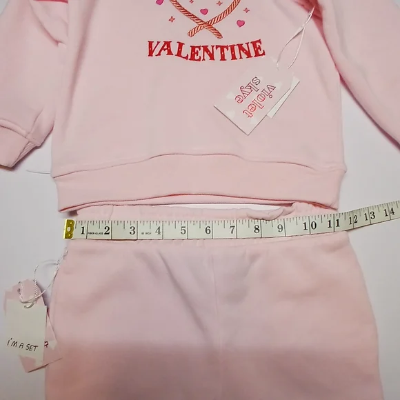 Violet Skye Toddler Outfit Set | 3-Piece Pink “Howdy Valentine” Sweatshirt 4T - Picture 7 of 12